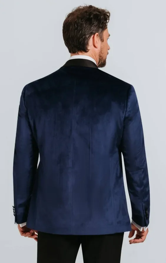 Navy Velvet Tuxedo with Black Trousers thumbnail 4