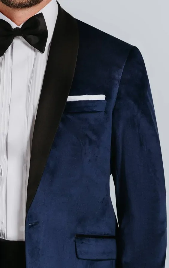 Navy Velvet Tuxedo with Black Trousers thumbnail 6