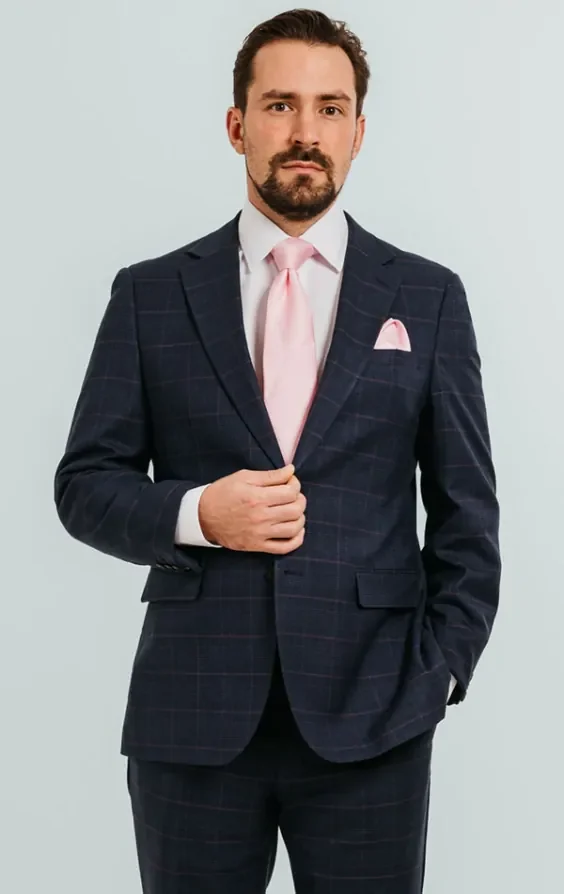 Navy with Pink Check Suit Jacket thumbnail 2