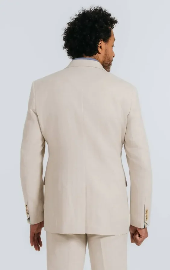 Oatmeal Linen Herringbone Double Breasted Suit Jacket with Peak Lapel thumbnail 3