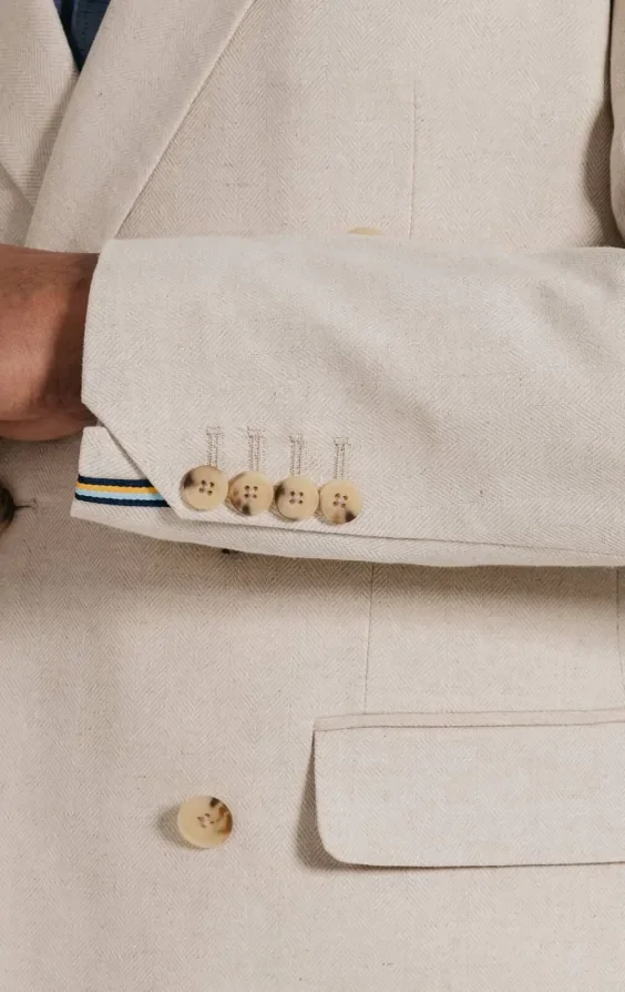 Oatmeal Linen Herringbone Double Breasted Suit Jacket with Peak Lapel thumbnail 4