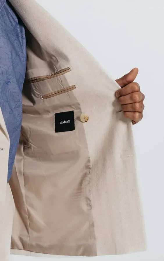 Oatmeal Linen Herringbone Double Breasted Suit with Peak Lapel thumbnail 6