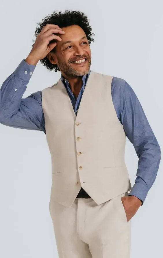 Oatmeal Linen Herringbone Double Breasted Suit with Peak Lapel thumbnail 8