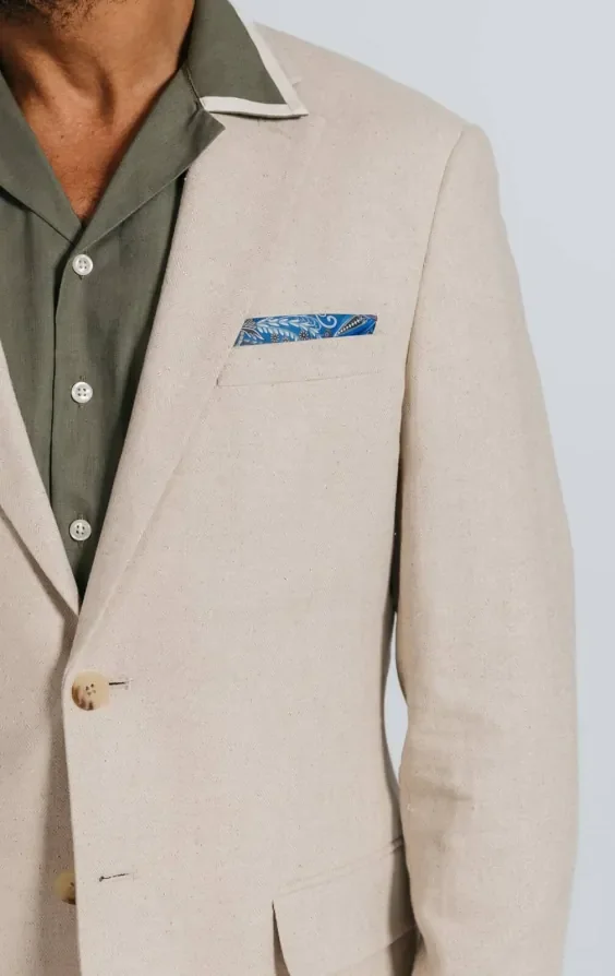 Oatmeal Linen Herringbone Suit Jacket thumbnail 5