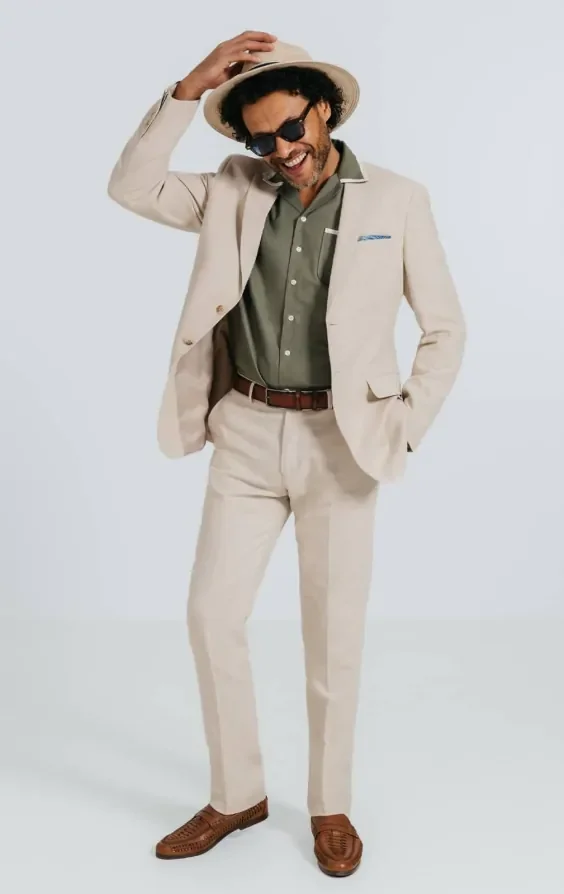 Oatmeal Linen Herringbone Suit thumbnail 3