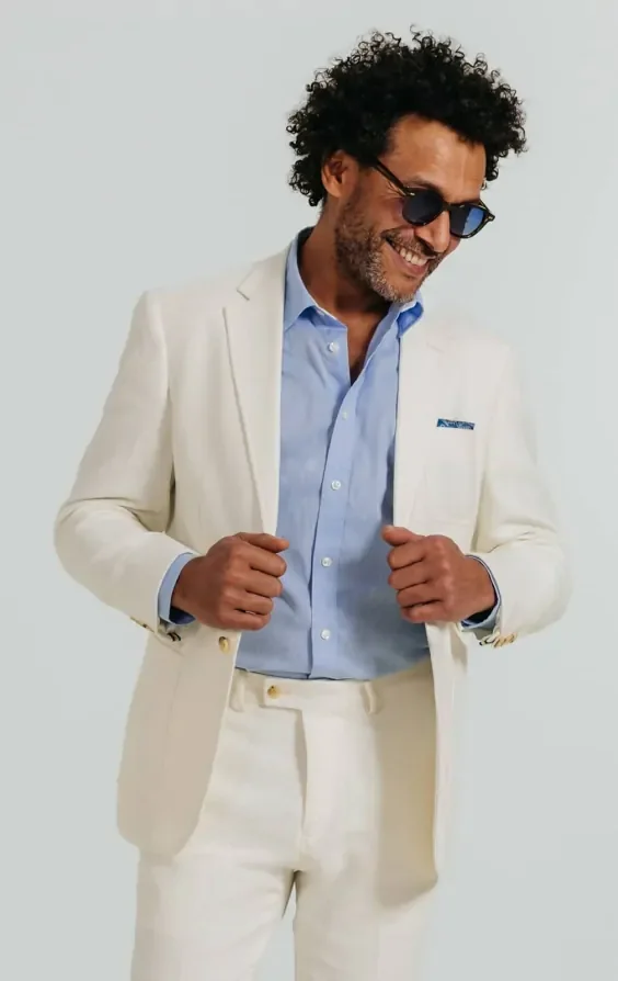 Off White Linen Twill Suit Jacket thumbnail 2