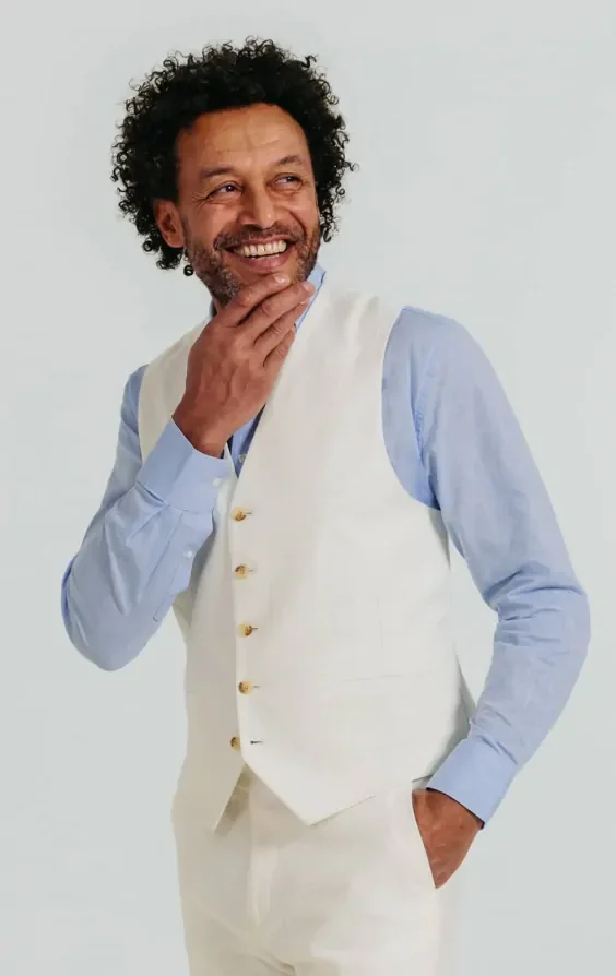 Off White Linen Twill Waistcoat thumbnail 2