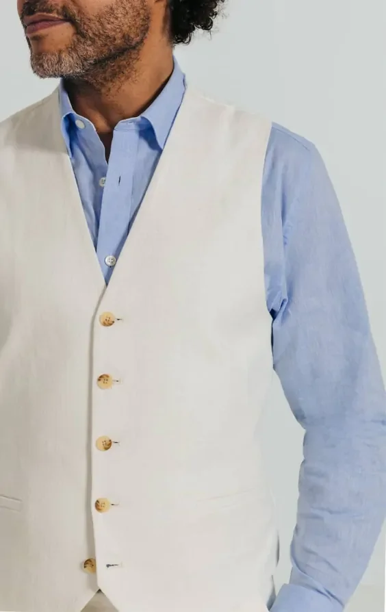 Off White Linen Twill Waistcoat thumbnail 3