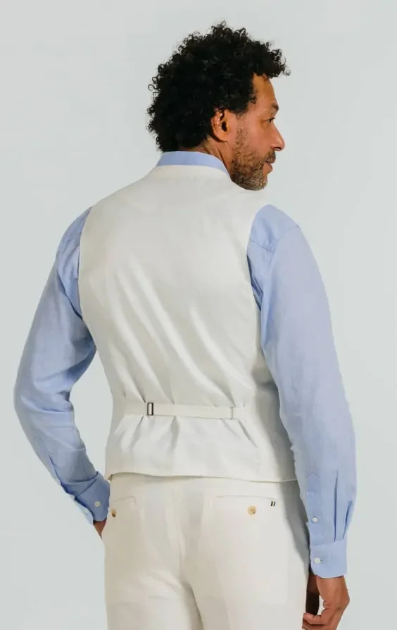 Off White Linen Twill Waistcoat thumbnail 4