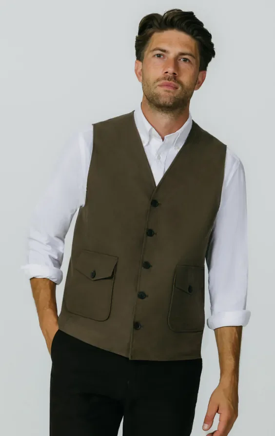 Olive Moleskin Waistcoat thumbnail 2