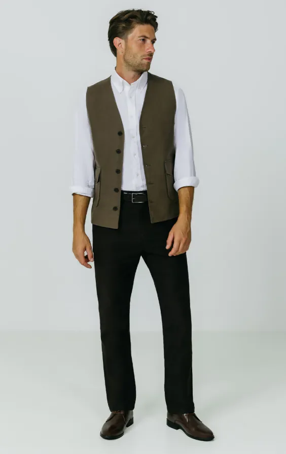Olive Moleskin Waistcoat thumbnail 3
