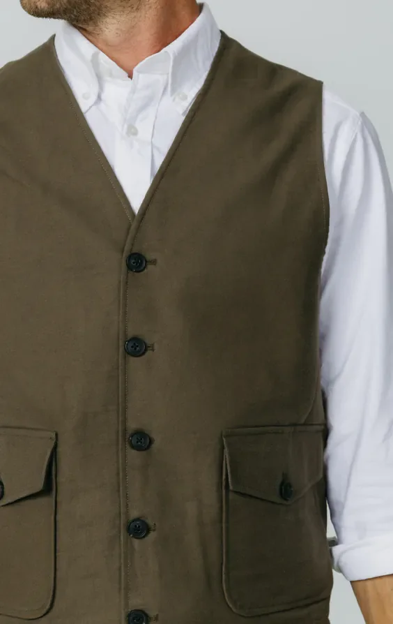 Olive Moleskin Waistcoat thumbnail 4