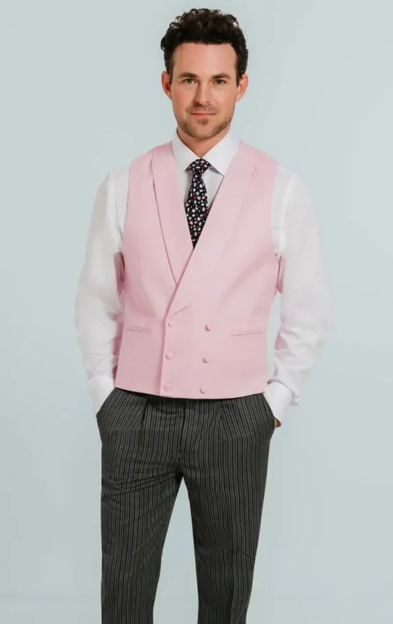 Pastel Pink Double Breasted Shawl Lapel Morning Suit Waistcoat thumbnail 2