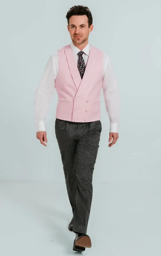 Pastel Pink Double Breasted Shawl Lapel Morning Suit Waistcoat thumbnail 3