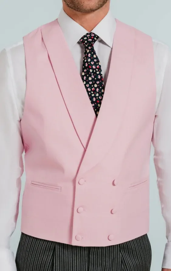 Pastel Pink Double Breasted Shawl Lapel Morning Suit Waistcoat thumbnail 4