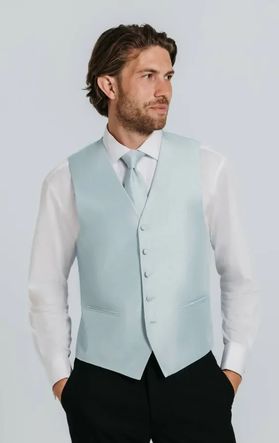 Powder Blue Dupion Waistcoat thumbnail 2