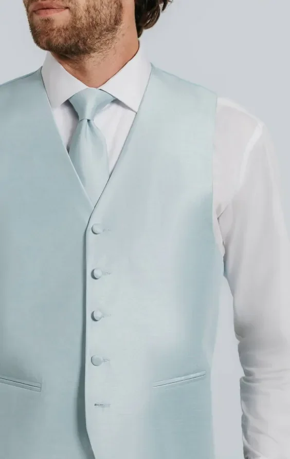 Powder Blue Dupion Waistcoat thumbnail 3