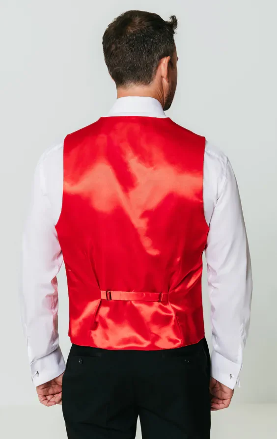 Red/Silver Edwardian Swirl Jacquard Waistcoat thumbnail 4