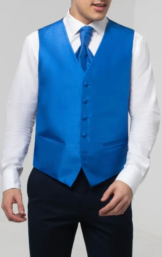 Royal Blue Dupion Waistcoat thumbnail 2