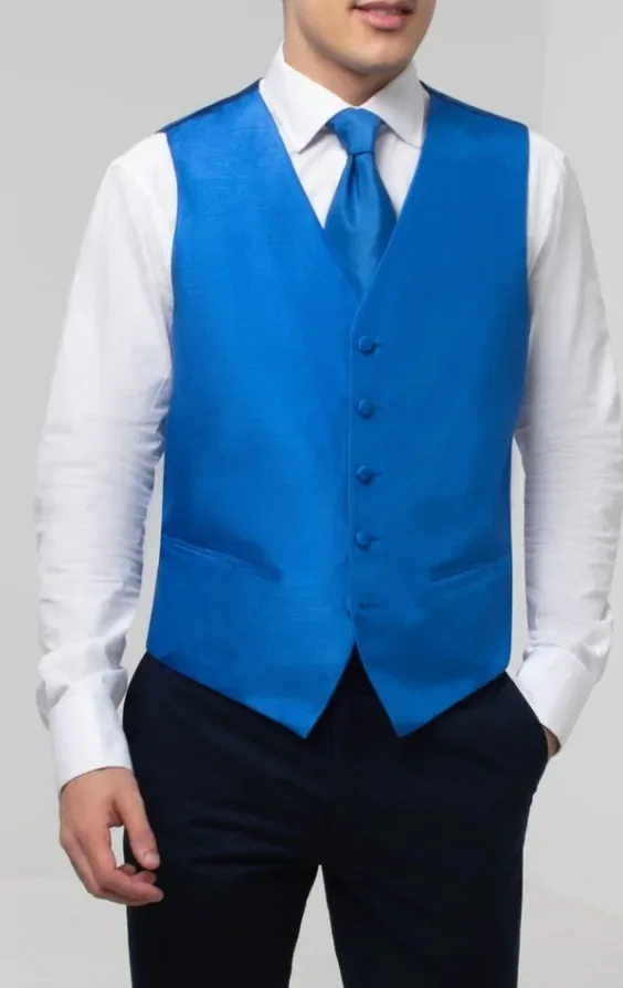 Royal Blue Dupion Waistcoat thumbnail 3
