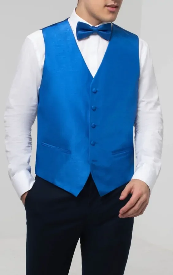 Royal Blue Dupion Waistcoat thumbnail 4