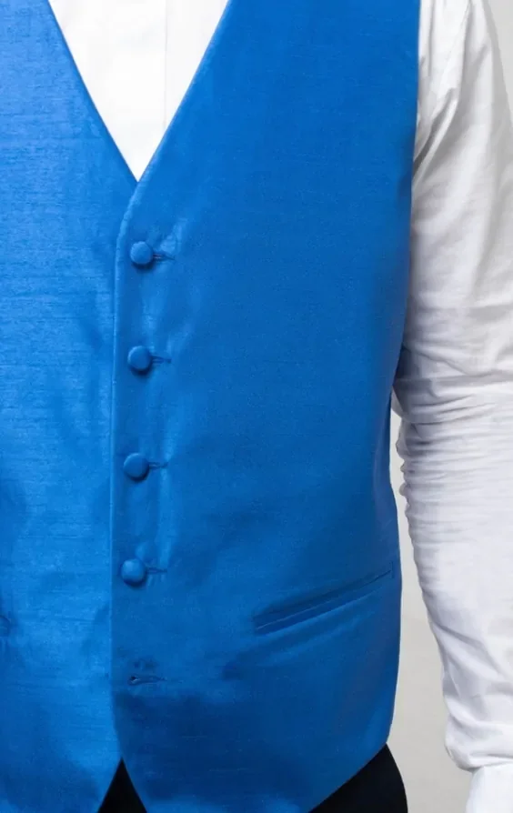 Royal Blue Dupion Waistcoat thumbnail 5