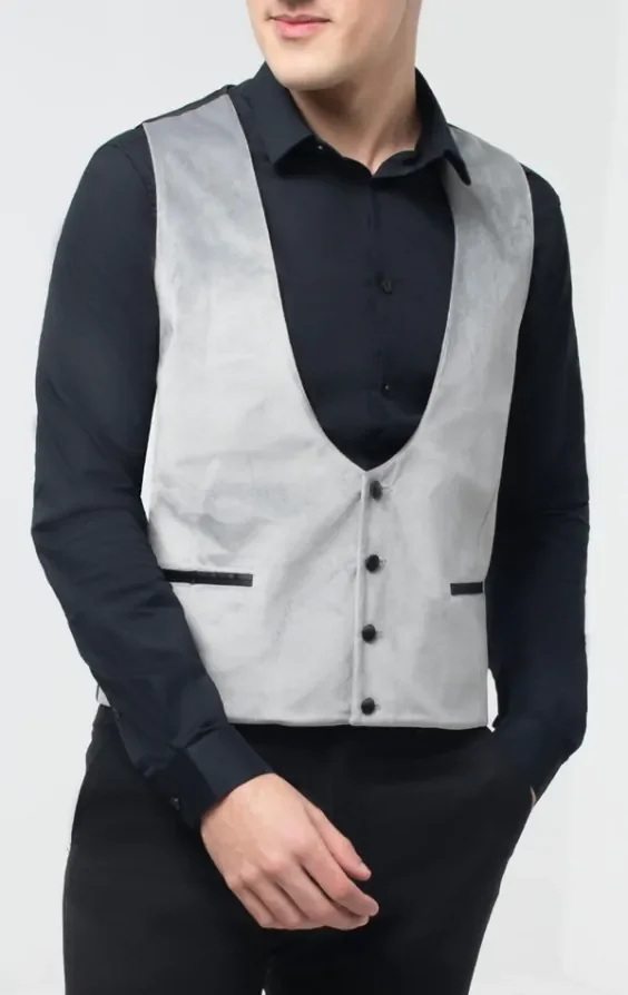 Silver Velvet Tuxedo Waistcoat thumbnail 2