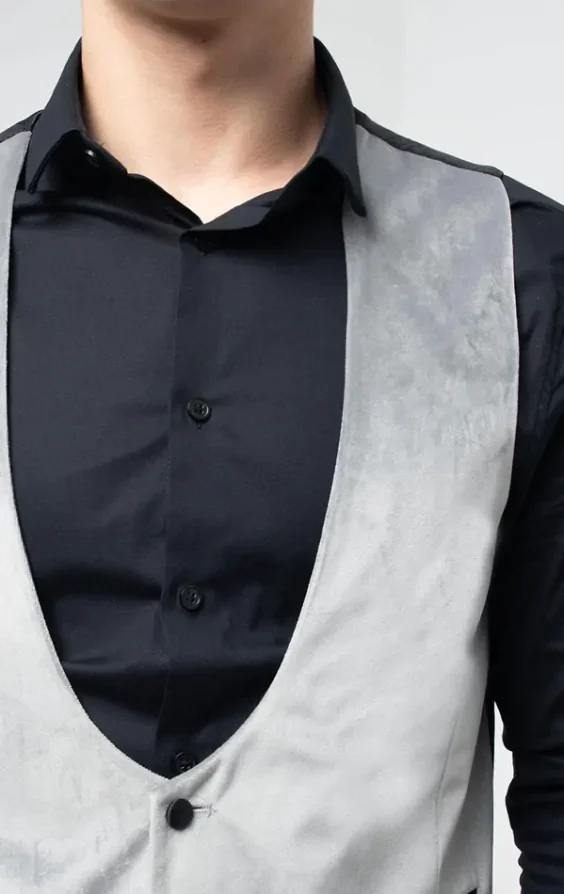 Silver Velvet Tuxedo Waistcoat thumbnail 3