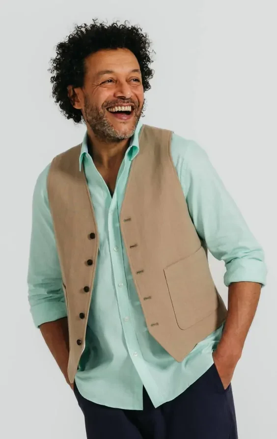 Tan Linen Twill Waistcoat thumbnail 2