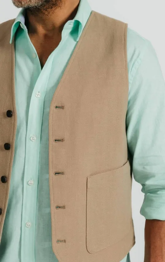 Tan Linen Twill Waistcoat thumbnail 4
