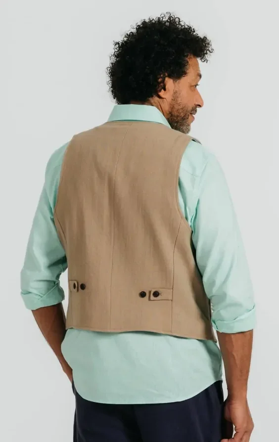 Tan Linen Twill Waistcoat thumbnail 5