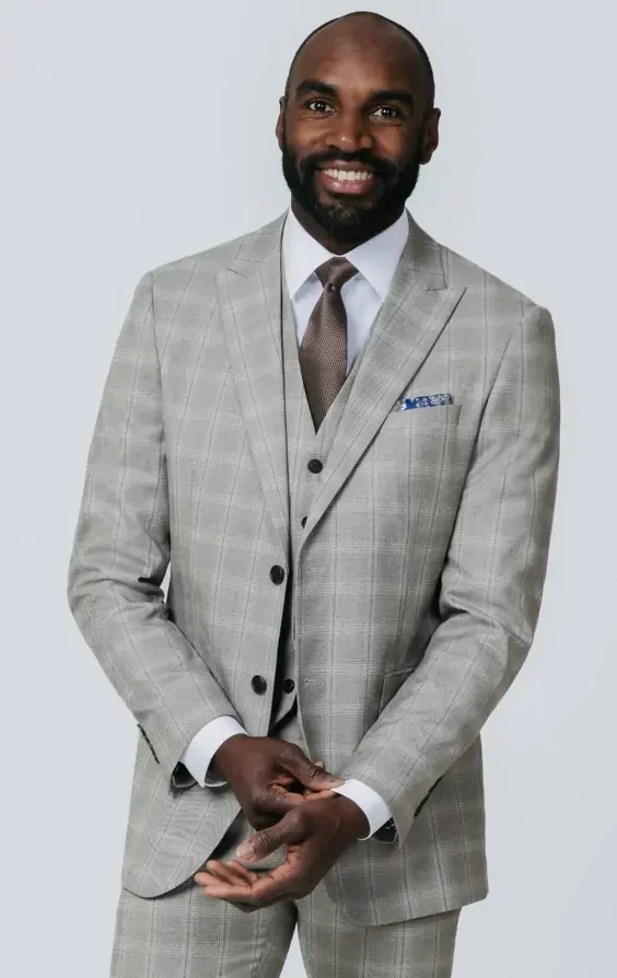 Taupe Check 3 Piece Suit with Peak Lapel thumbnail 2