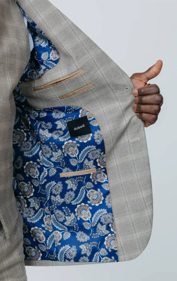 Taupe Check 3 Piece Suit with Peak Lapel thumbnail 6