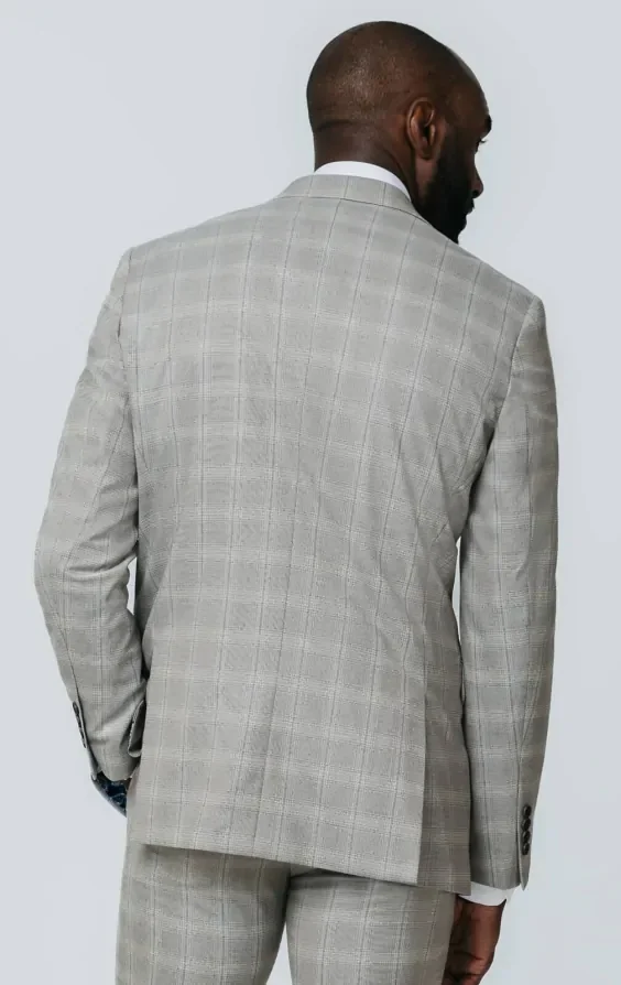 Taupe Check 3 Piece Suit with Peak Lapel thumbnail 7