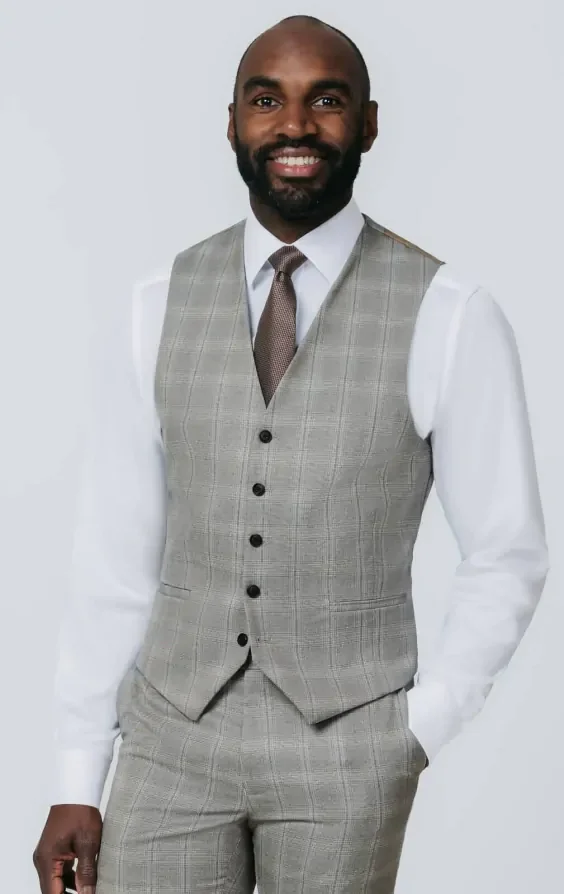Taupe Check 3 Piece Suit with Peak Lapel thumbnail 9