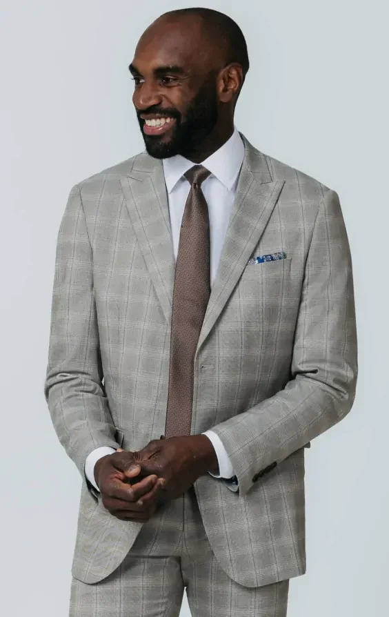 Taupe Check Suit Jacket with Peak Lapel thumbnail 2