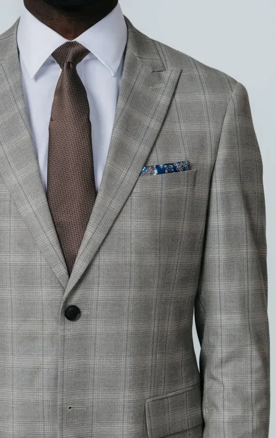 Taupe Check Suit Jacket with Peak Lapel thumbnail 5