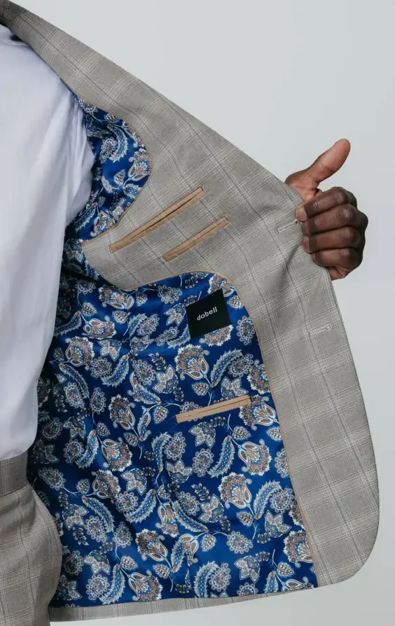 Taupe Check Suit Jacket with Peak Lapel thumbnail 6