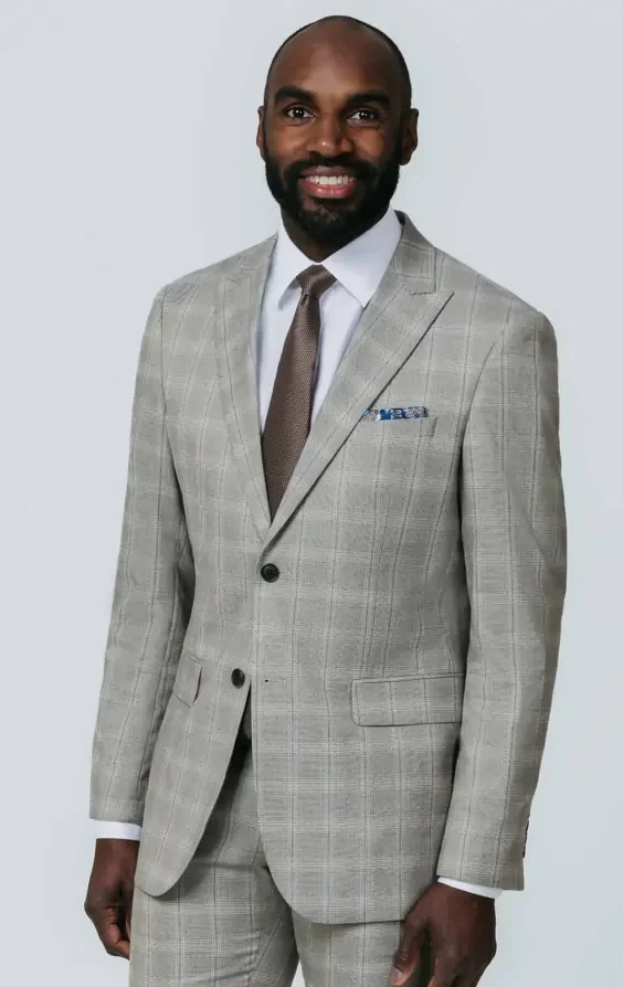 Taupe Check Suit with Peak Lapel thumbnail 2
