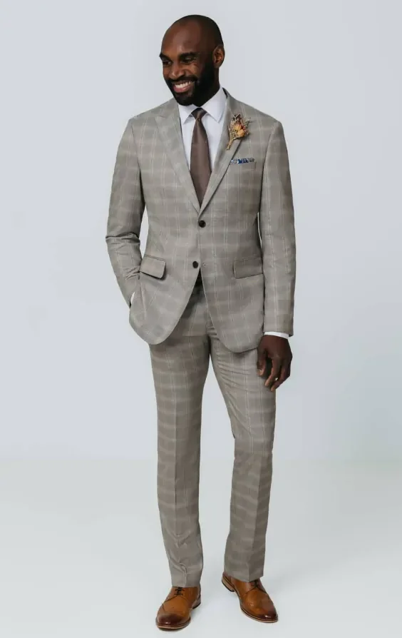 Taupe Check Suit with Peak Lapel thumbnail 3