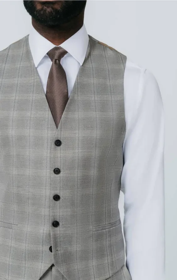 Taupe Check Waistcoat thumbnail 3