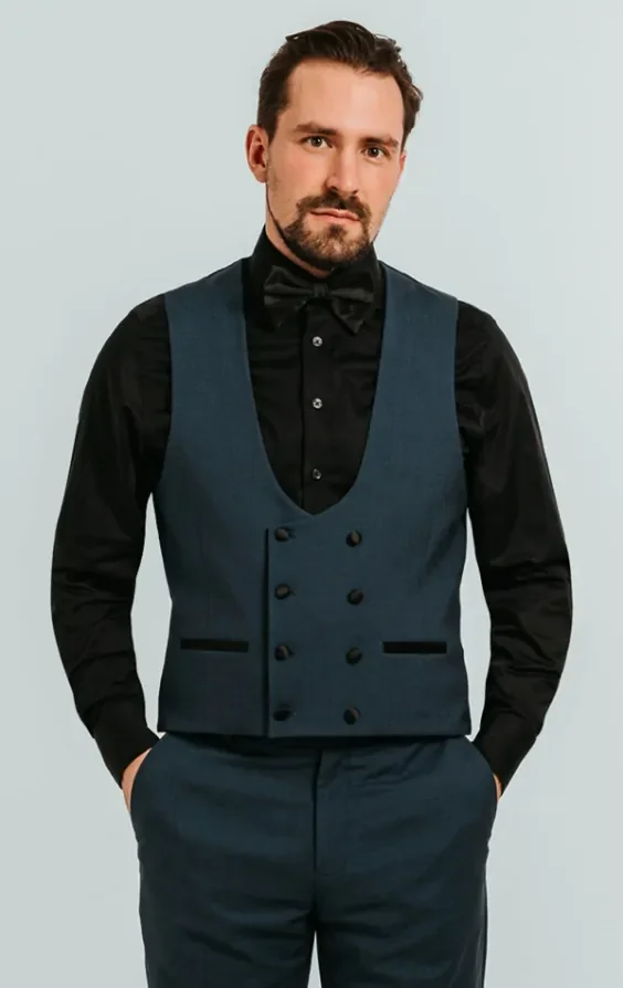Teal Double Breasted Tuxedo Waistcoat thumbnail 2