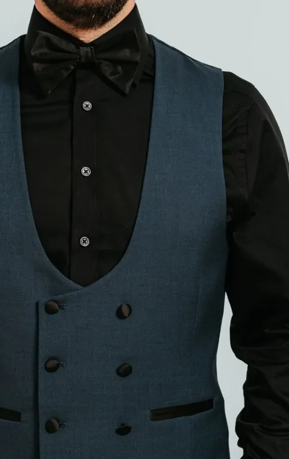 Teal Double Breasted Tuxedo Waistcoat thumbnail 3