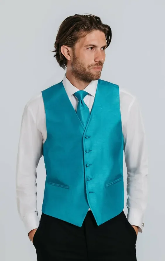 Turquoise Dupion Waistcoat thumbnail 2