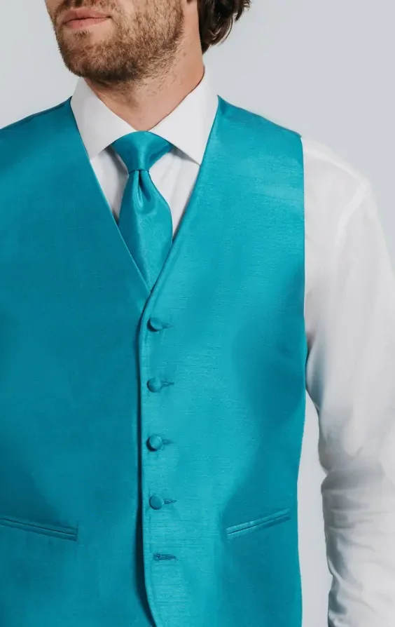Turquoise Dupion Waistcoat thumbnail 3