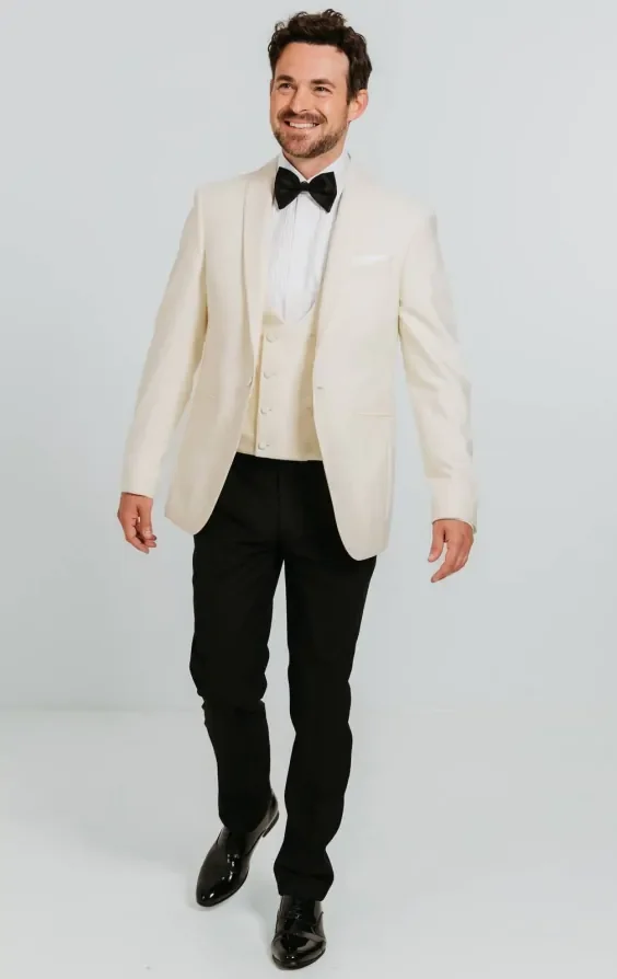 White Shawl Lapel 3 Piece Tuxedo thumbnail 3