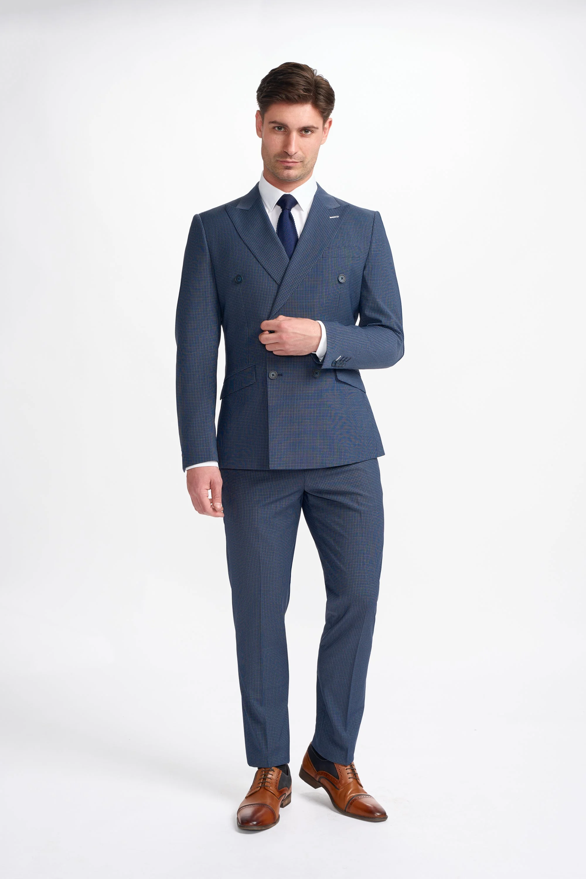 Bond Navy Check Double Breasted Two Piece Suit thumbnail 2