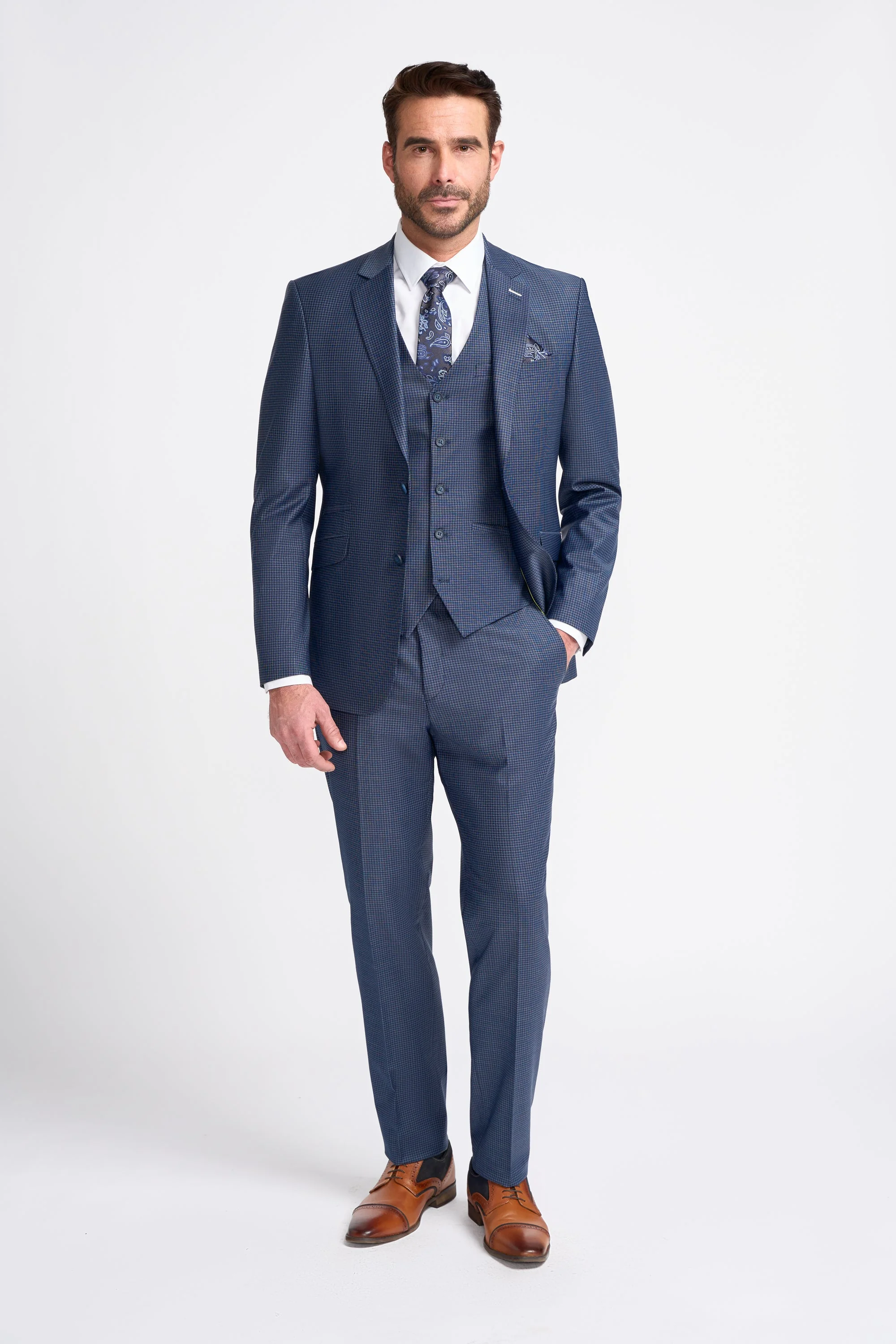 Bond Navy Check Three Piece Suit thumbnail 2