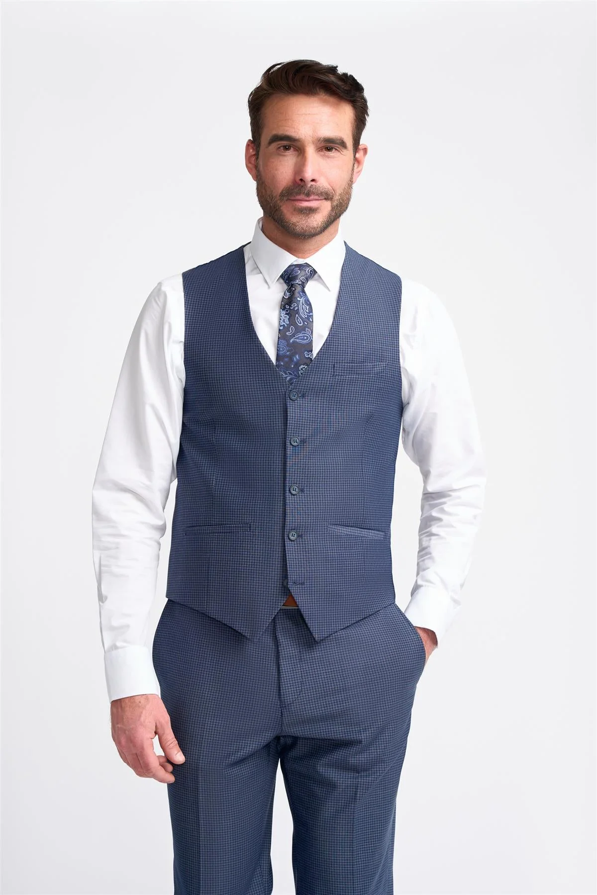 Bond Navy Check Waistcoat thumbnail 2