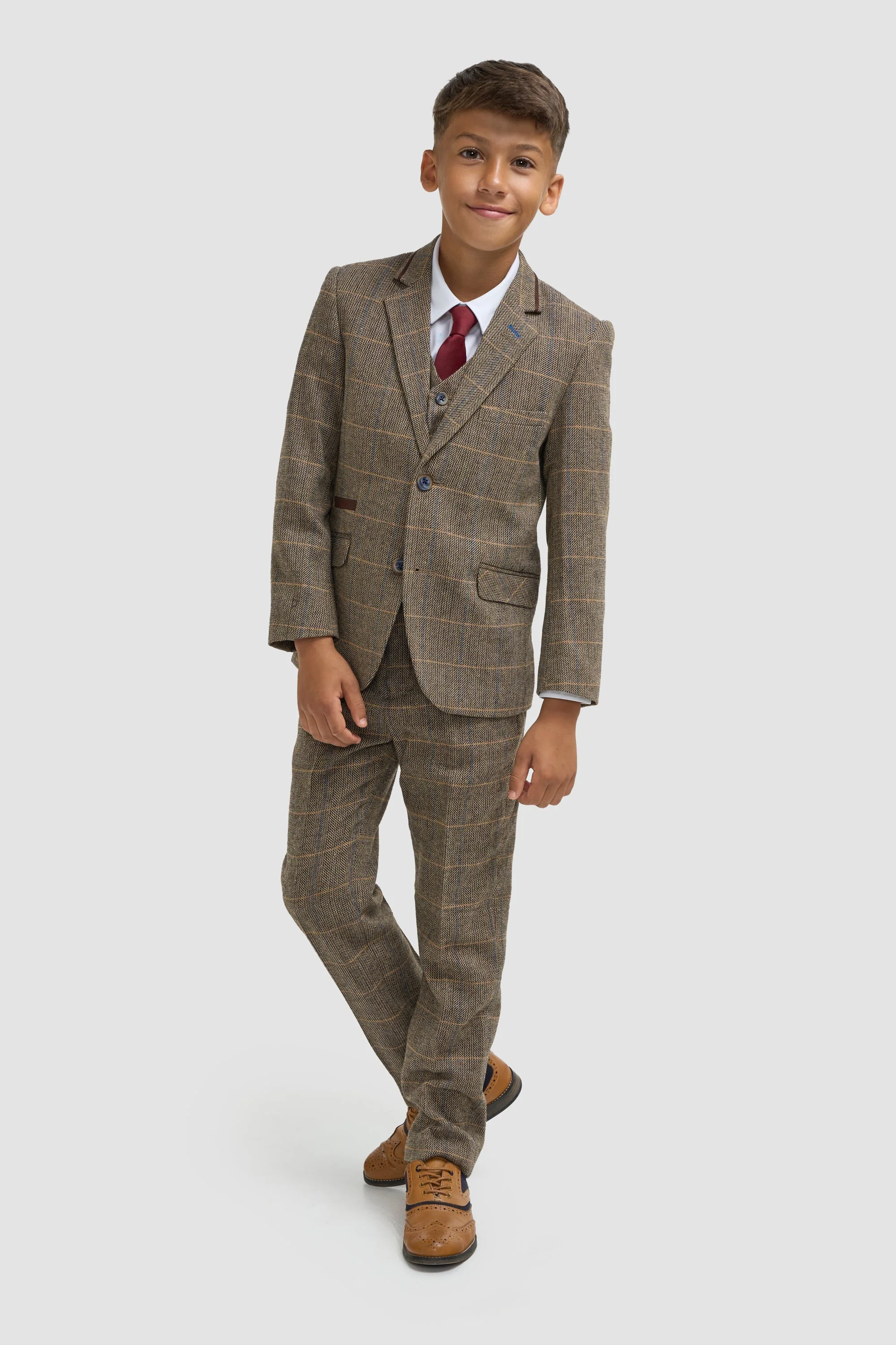 Boys Albert Brown Tweed Check Suit thumbnail 2
